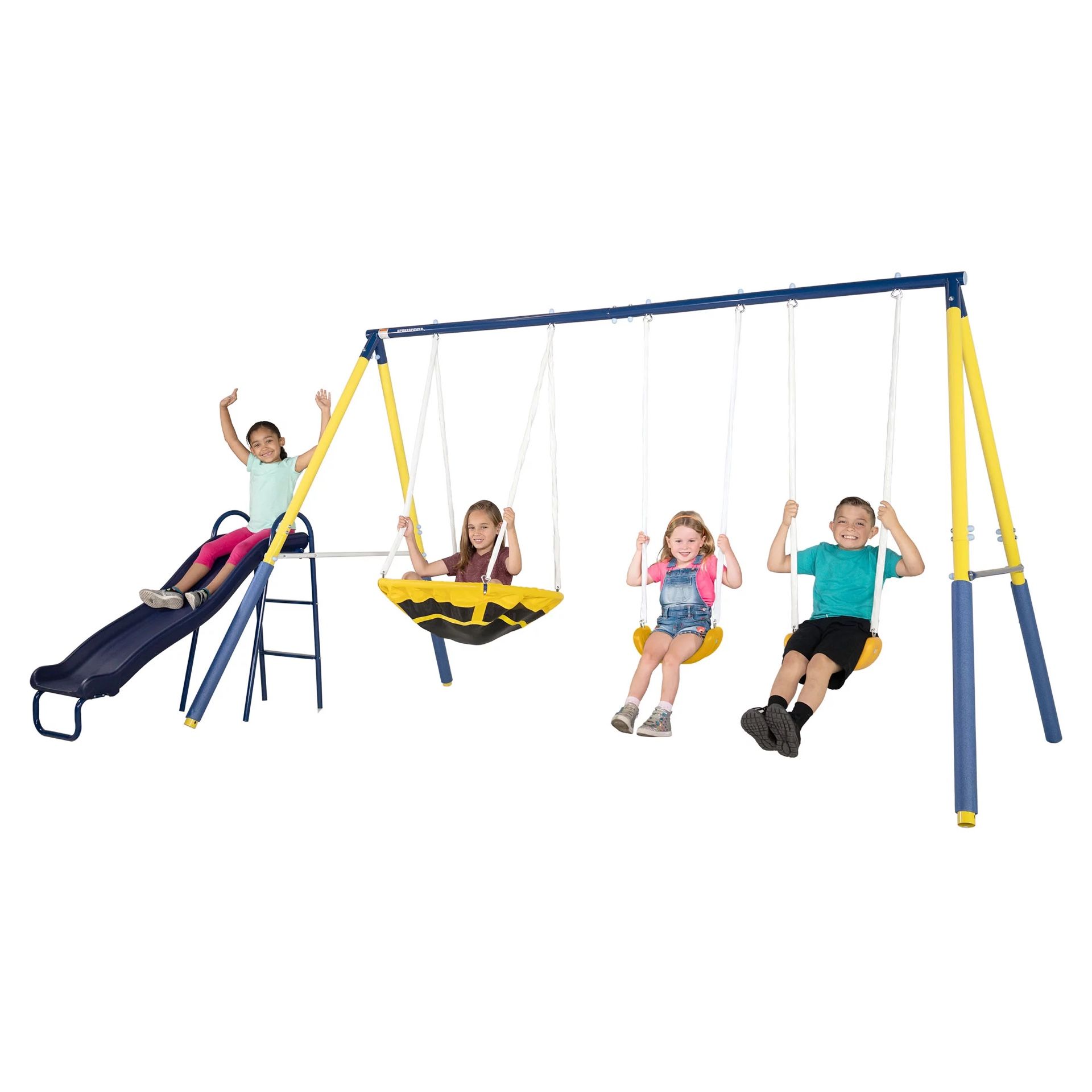 Sportspower Super Saucer Metal Swing Set with 2 Swings, Saucer Swing and a 1pc Heavy Duty Slide