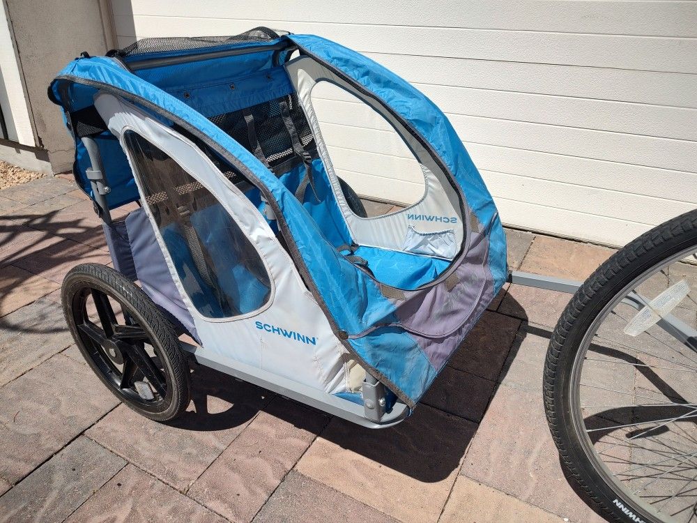 schwinn shuttle two seat bicycle trailer Amazon.com : Foldable Bike Trailer, 2 Passengers (Blue/Black) : Sports & Outdoors The Shuttle trailer easily attaches to most bikes with the included universal trailer coupler Schwinn Summit Deluxe Kids Double