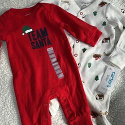 Two Baby Christmas Bodysuits