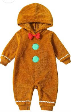 New Infant Fuzzy Gingerbread Man Christmas Costume Onesie