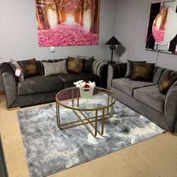 Selena Mocha Velvet Living Room Set / 2pc