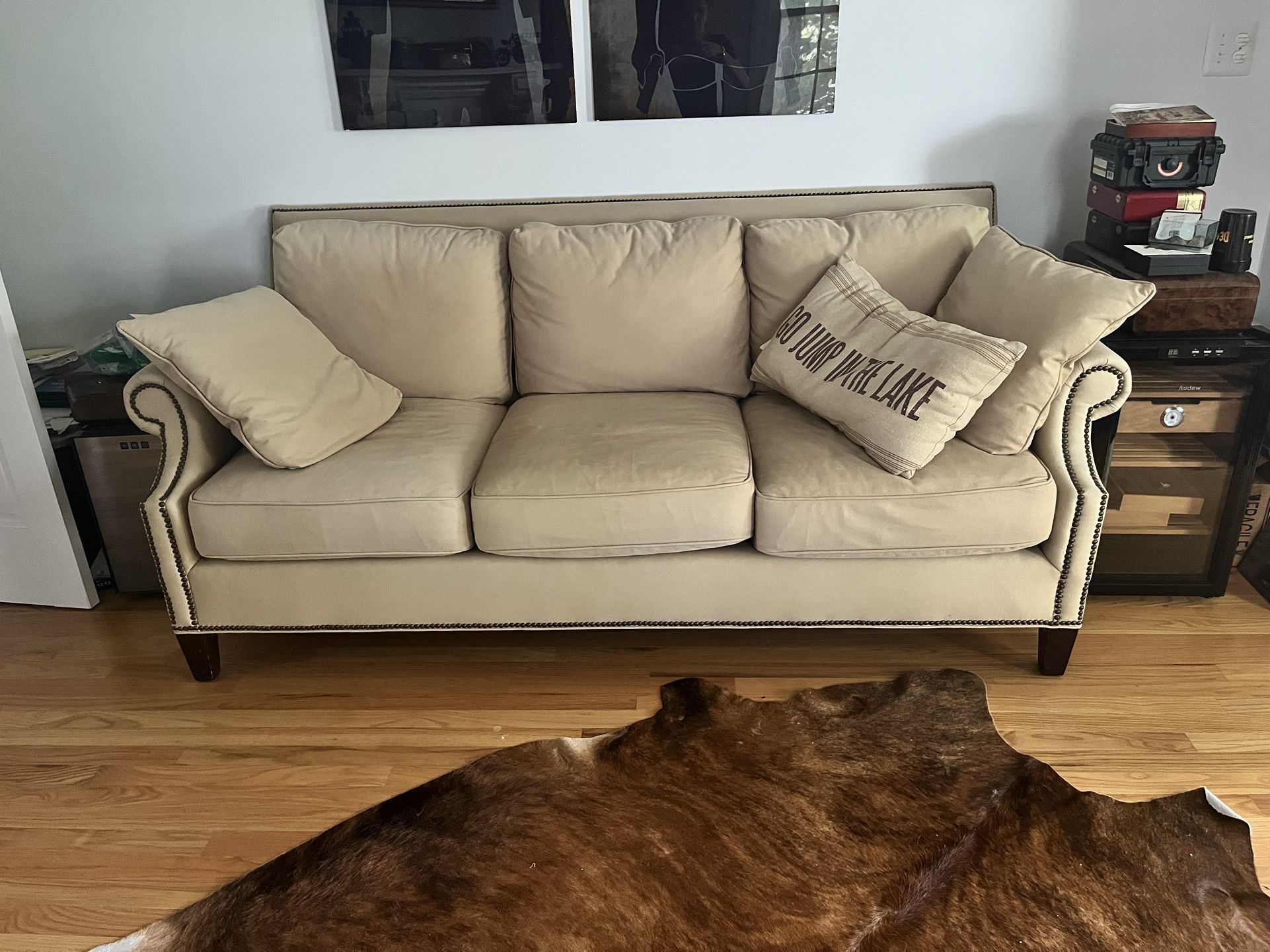 Beige Sofa Couch With Pillows