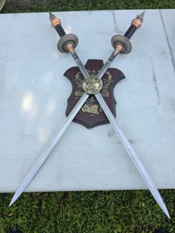 Lithuanian/Eastern European medieval heraldry Decorative Dual Swords Wall Display Set with Wooden Shield Plaque