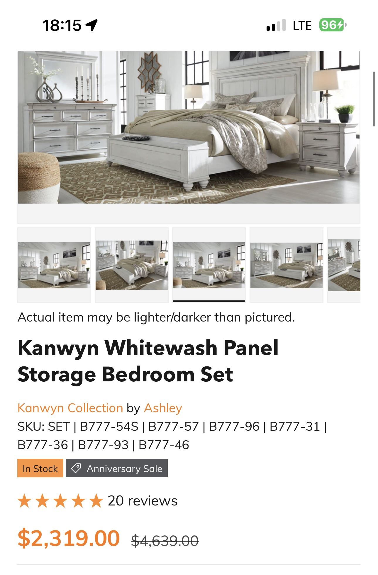 Kanwyn Whitewash Panel Bedroom Set 