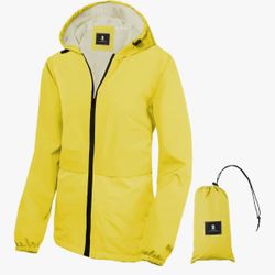 NEW Lightweight Rain Jacket Women Waterproof Raincoat Packable Hooded Windbreaker(Yellow,Medium) 