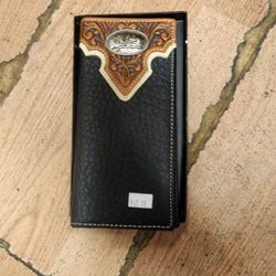 Western Tooled Genuine Leather Horse Men's Long Bifold Wallet in 2 colors