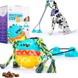 Double Suction Cup Dog Toy Interactive Treat Dispensing Ball Squeaky