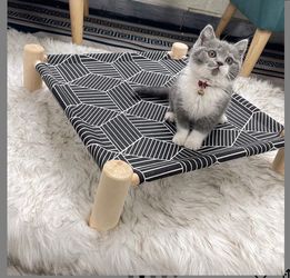 Cat/Dog Bed Hammock Cat Bed, Wooden Dog Elevated Indoor Outdoor Beds, Raised Cat Cots Furniture Pet Bed Puppy Bed Portable Breathable Mesh Cat Beds fo