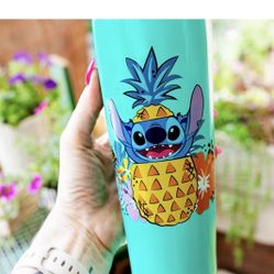  Disney Lilo and Stitch “Ohana Means Family” Double Walled Stainless Steel Tumbler with Straw, 22 Ounces