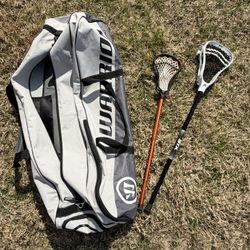 2 Lacrosse Sticks and Traveling Bag Black/Gray