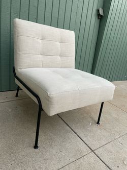 West Elm Mid-Century Tufted Slipper Chair Black Iron Frame