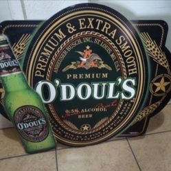 VINTAGE O'DOUL'S  BEER LARGE TIN METAL SIGN BAR ALCOHOL 29"x33" RARE. 