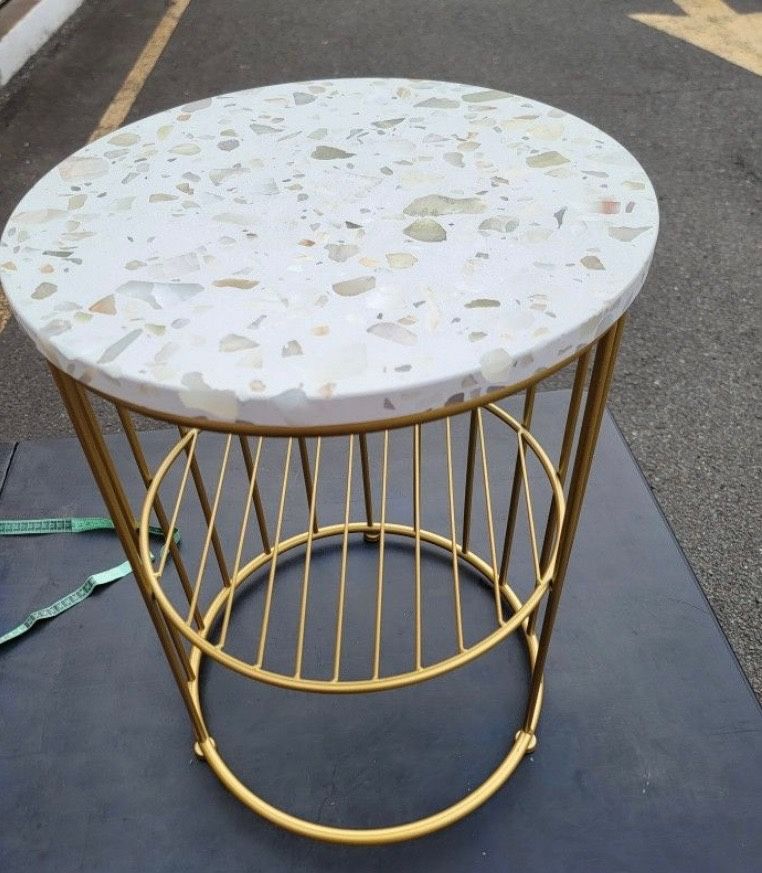 Terrazzo Faux Marble Coffee Table End Table Set Of 2 Gold Or Black