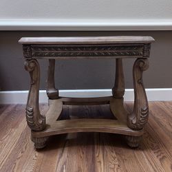 Blonde Wood With Ornate Carving End/Side Table And Sofa / Entry Table