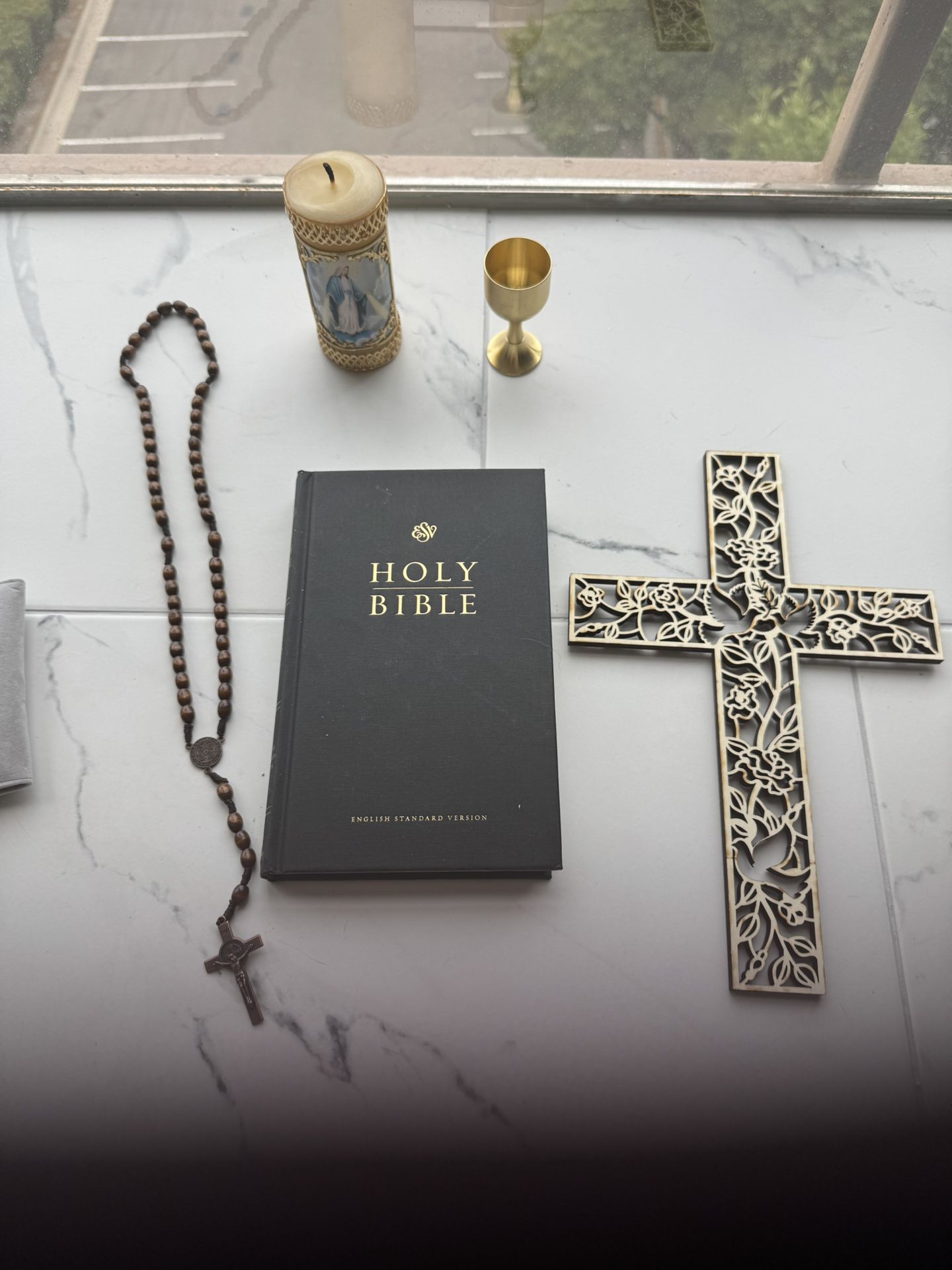 Altar Set - Bible, Chalice, Candle, Cross, Rosary