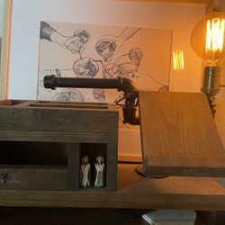 Wood Utility Storage Lamp With Pipe Stand