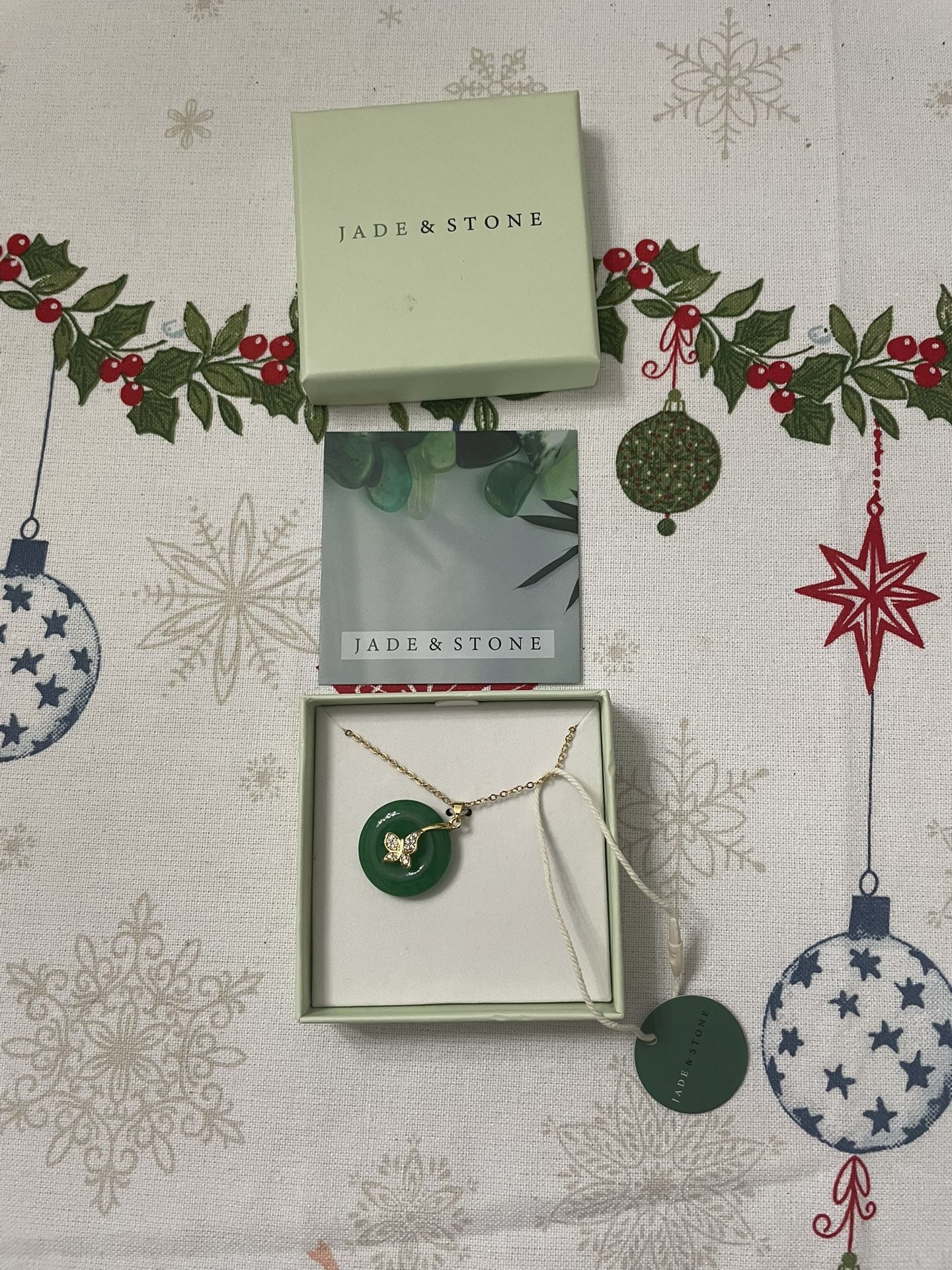 Brand New Jade & Stone Jeweled Butterfly Jade Necklace