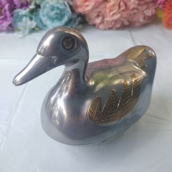 Vintage Pewter Brass Duck Trinket Box