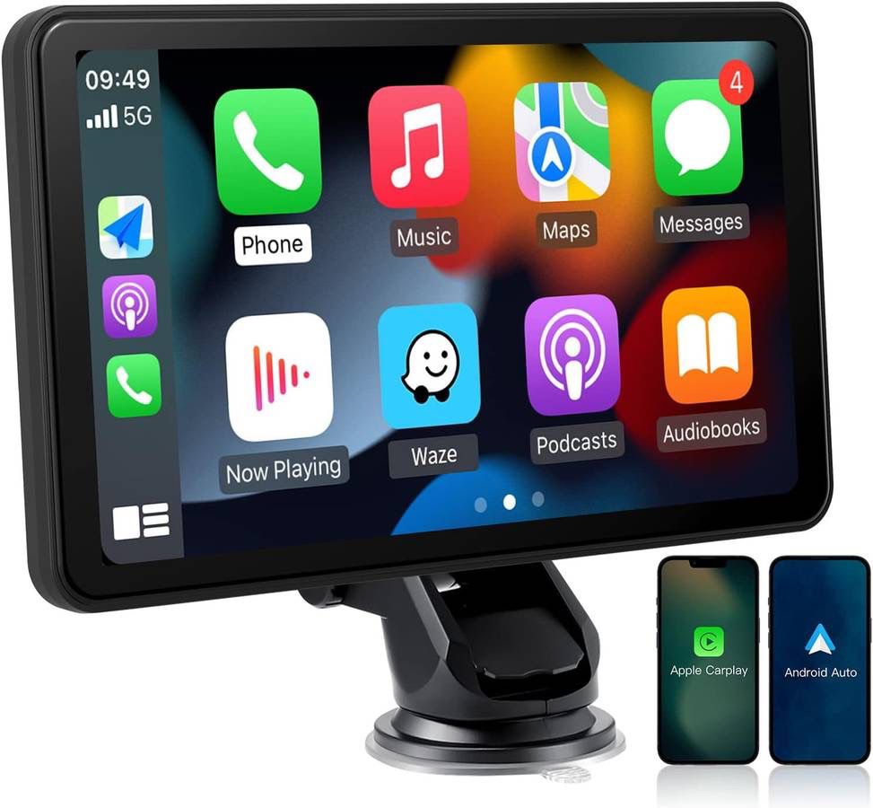 new 7" Wireless CarPlay & Wireless Android Auto Touch Screen Car Radio - Portable Dash Mount Adapter with GPS Navigation, Mirror Link, HD LRV, FM/AM, 