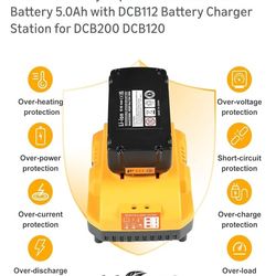 20v Max Battery Replacement for Dewalt Battery 5.0Ah with DCB112 Battery Charger Station for DCB200 DCB120