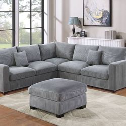 4-PC Corduroy Sectional Sofa
with Ottoman