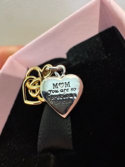 Pandora Lab-grown Diamond Engravable Mom Double Dangle Charm 0.009 ct TW, Sterling silver, 14k gold plating