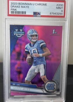 2023 Bowman University Chrome - Drake Maye #200 Pink Refractor (RC) PSA 9