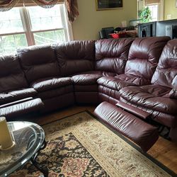 Oxford Red Leather L-Shaped Sectional Sofa with Dual Recliners – $1,000