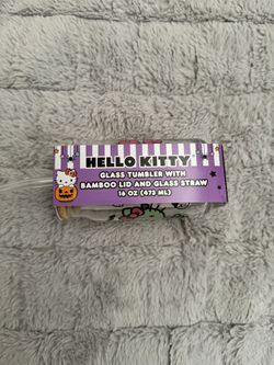 Hello Kitty Glass Tumbler With Bamboo Lid And Glass Straw 