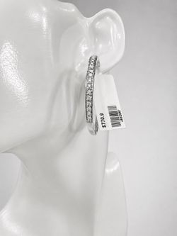 925 Silver 0.10 CTW Lab Grown Diamond Pavé Hoop Earrings Leverback