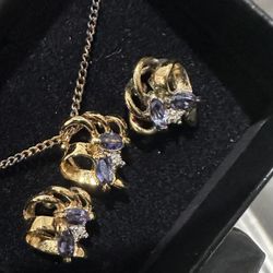 925 Silver Gold Vermeil Set – Lavender Gem Necklace & Earrings