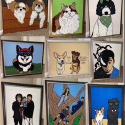 Glass Paintings Family, Friends, Pets, Anime & Cartoon Portraits Available LOCATED IN COVINA