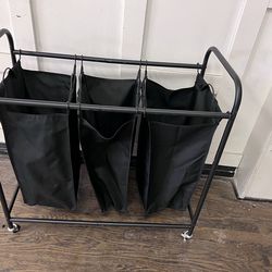 Black 3-Bag Rolling Laundry Sorter