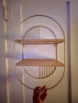 Modern Gold Metal and Wood Geometric Wall Shelf