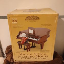 GOLD LABEL CHRISTMAS MAGICAL MUSICAL MAESTRO MOUSE BABY GRAND PIANO MUSIC BOX