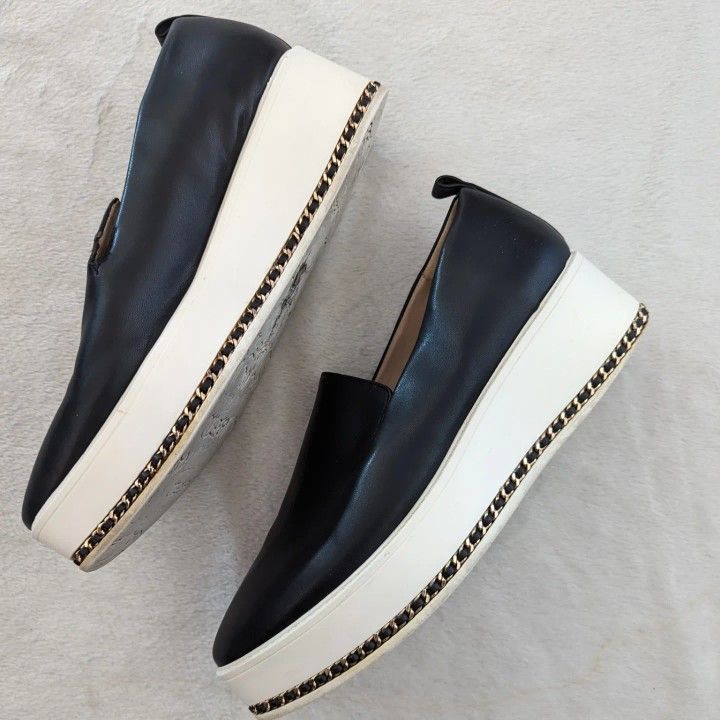 Karl Lagerfeld Black Leather Chain Platforms