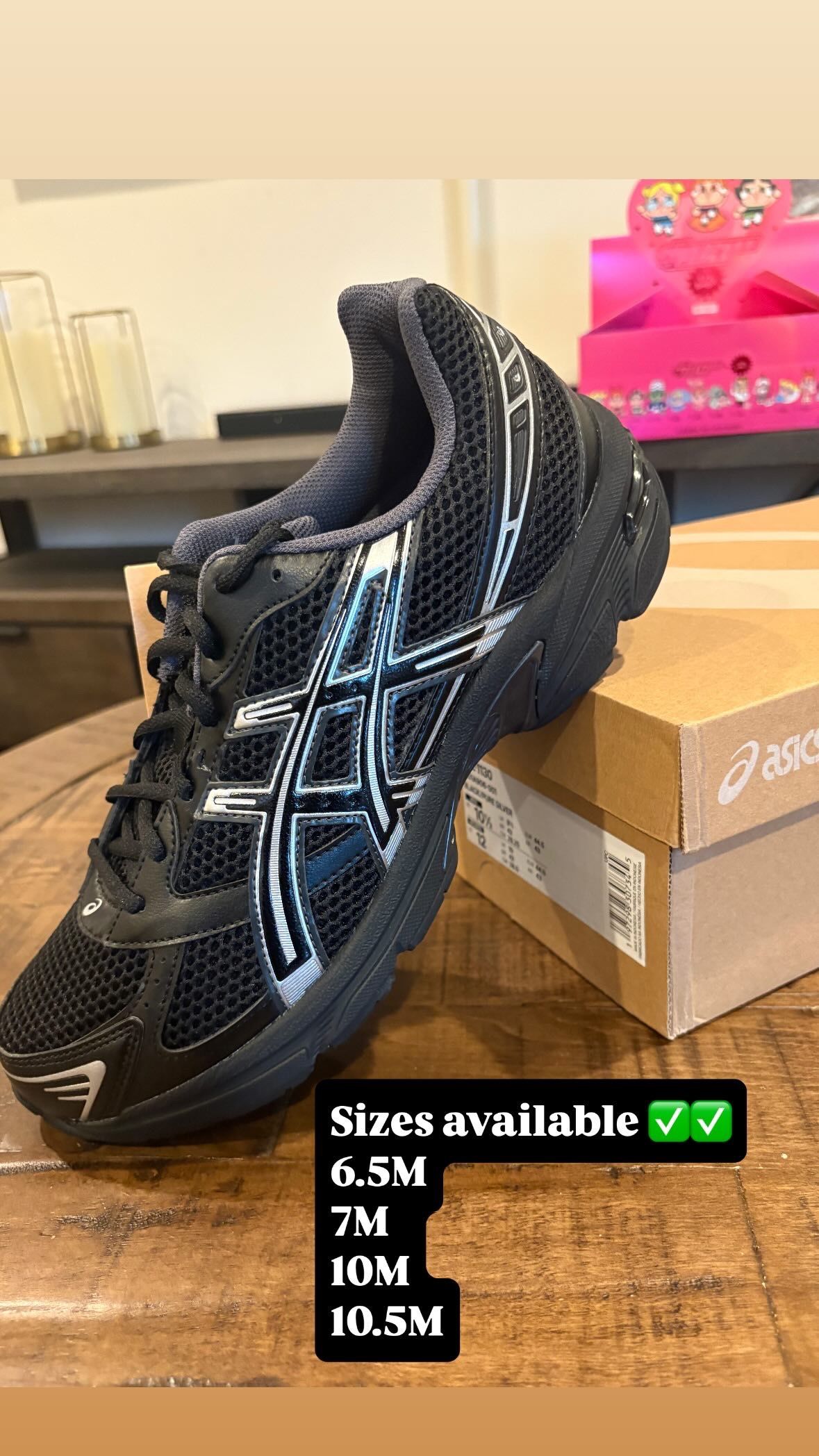 ASICS Gel 1130 Black Pure Silver Sizes 6.5M, 7M, 10M, 10.5M