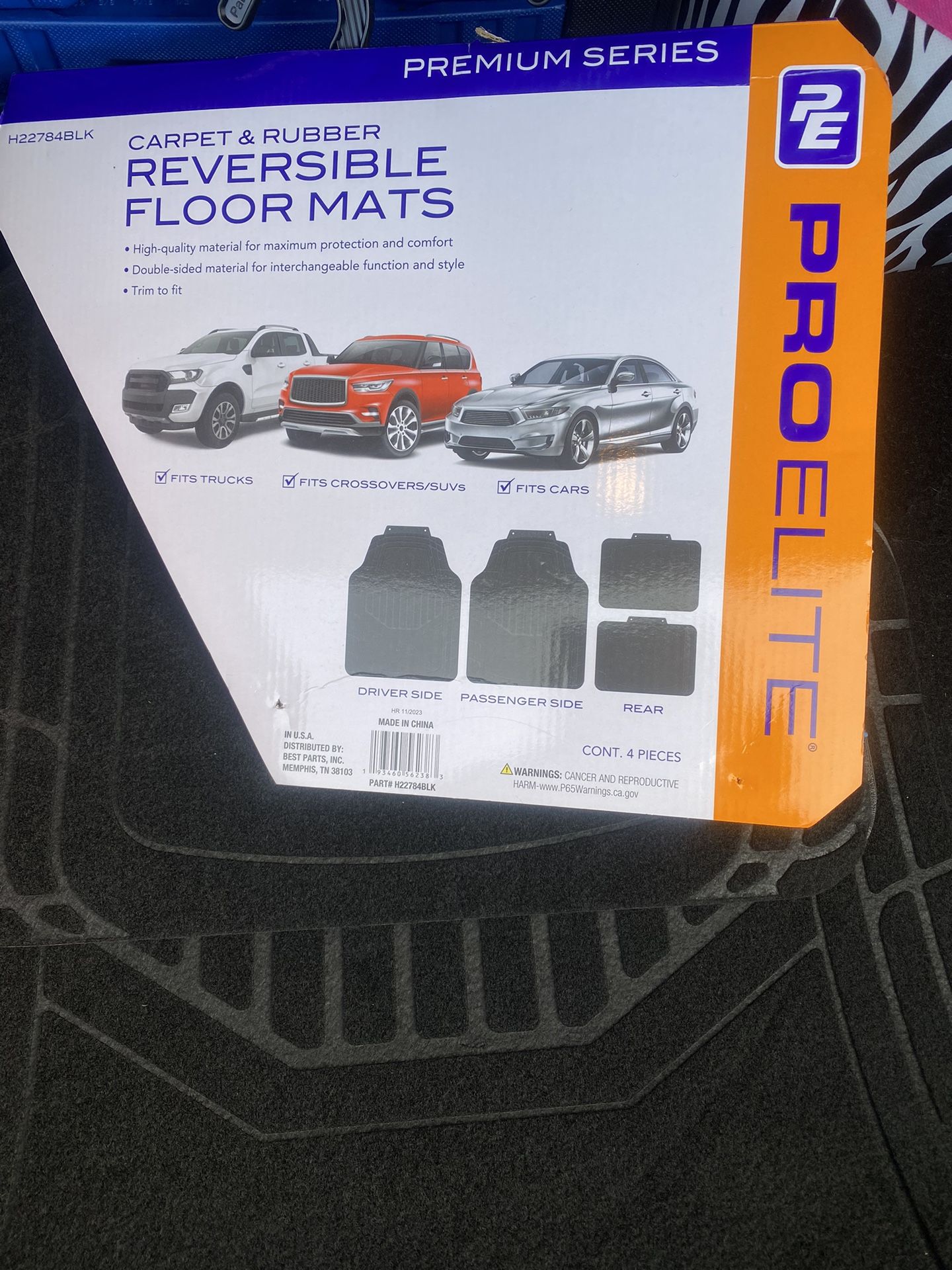 New Reversible Floor, Mats Carpet And Rubber And Black Fits Trucks, Suvs And Cars