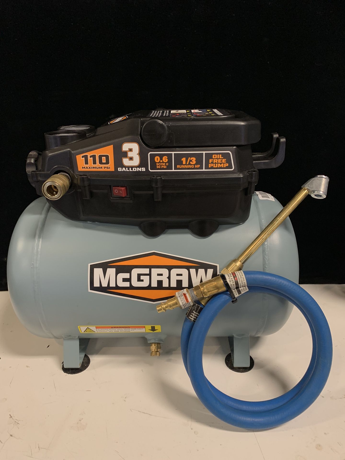 McGraw 57572 3-Gallon 110psi Air Compressor W/ Hose