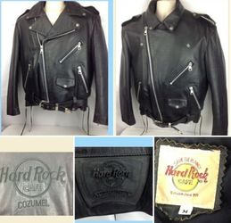 Hard Rock Cafe Black Leather Biker Jacket Men's M