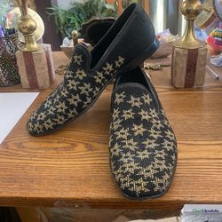 Men Donald J Pliner Shoes black Gold Beaded Slip On 8 M