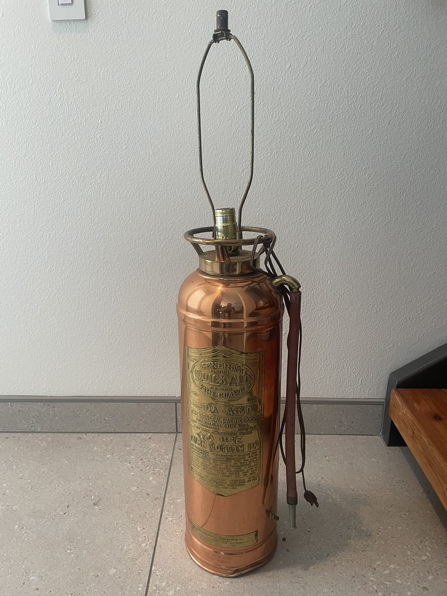 Vintage Copper & Brass Fire Extinguisher - Lamp