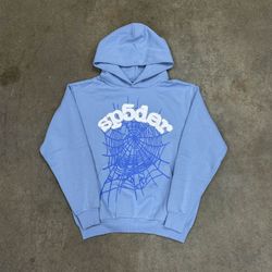 Sp5der Blue Rhinestone Hoodie