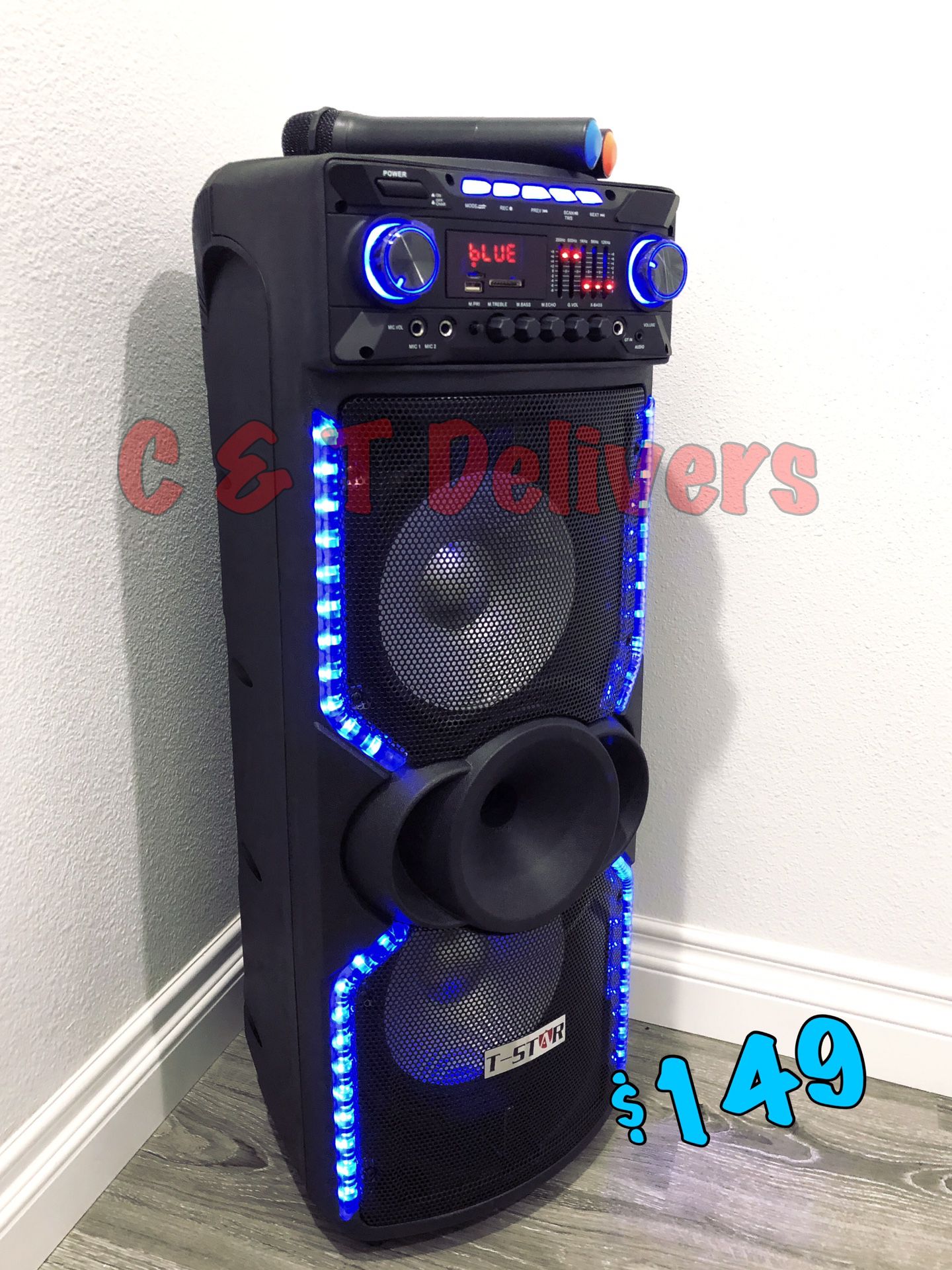 2 Wireless 🎤 Included 💥 MUCHO PARTY 💥 9,000 Watts* Speaker • New in Box • Extra BASS • BLUETOOTH