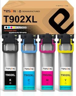 T902XL Ink Cartridge Replacement for T902 XL 902XL Use with WF-C5210 WF-C5290 WF-C5710 WF-C5790 (Black/Magenta/Cyan/Yellow