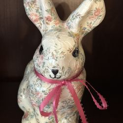VTG Ceramic Rabbit Bunny Ribbon Collar 7” Tall