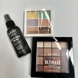 Nyx Spray Matte Finish + Ultimate Shadow Palette Warm Neutrals + concealer New