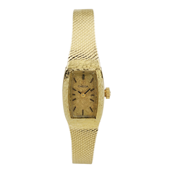 Ladies Omega Vintage 14K Yellow Gold Automatic Watch with Mesh Band and Gold Dial. (Pre-Owned)