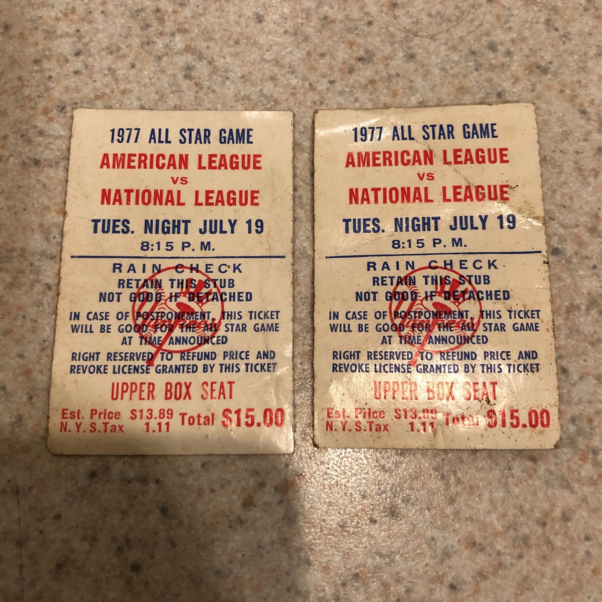 1977 YANKEE STADIUM All STAR GAME RAIN CHECK TICKETS