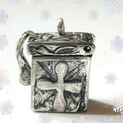 925 Silver Signed Pendant Religious Prayer Box